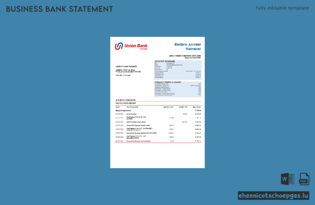 Geschäftserklärung der Union Bank of India (Word- und PDF-Format, Vorschau)